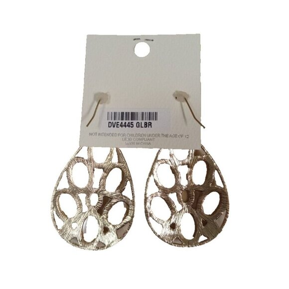 Mia Collection Statement Earrings Large Teardrop Dangle Gold Tone - Picture 3 of 3